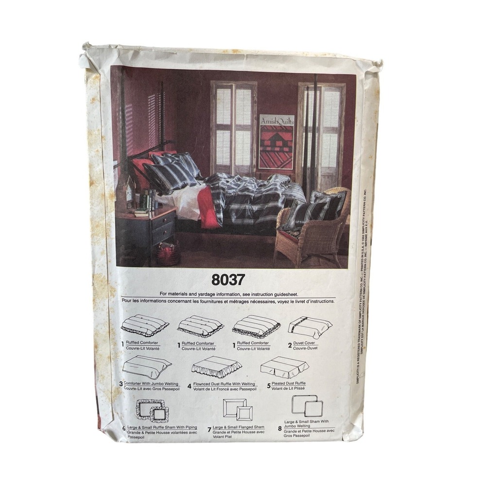Simplicity Sewing Pattern 8037 Comforter Dust Ruffle Sham Bedroom Ruffled‎ - Picture 2 of 2